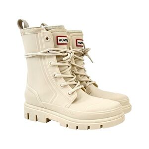 NWT HUNTER Diana Cream Ivory White Waterproof Rubber Lace-Up Boots sz 7M